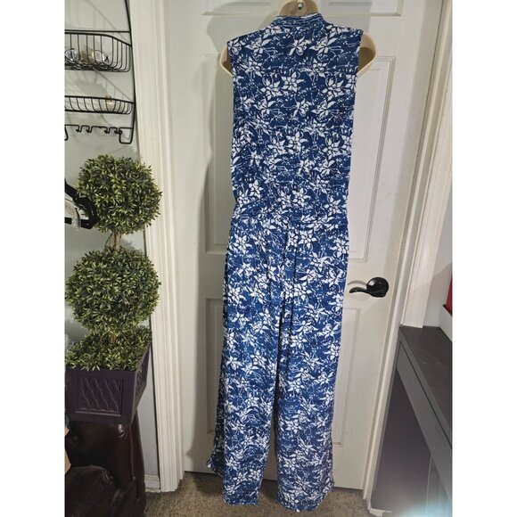 Soft Surroundings Womens Blue Floral Sleeveless Jumpsuit Wide Leg Rayon Size PS - Picture 5 of 13
